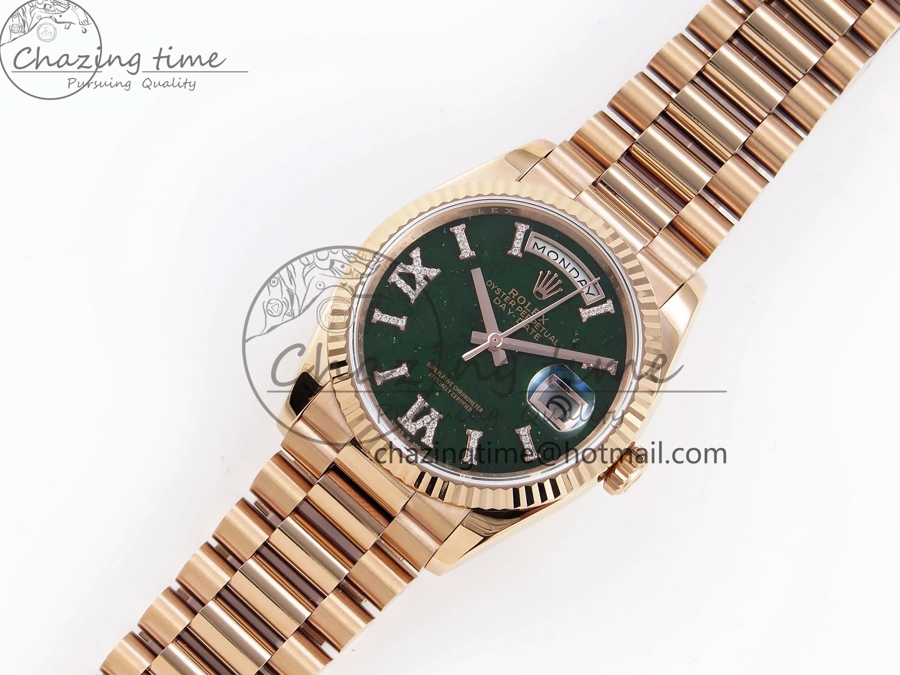 MiroTime 0413 Sophisticated Day Date 36 RG RAF 1:1 Best Edition Green Stone Dial on RG Bracelet A 1846